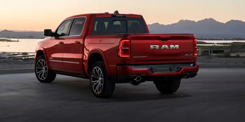 Rear view of the 2026 RAM 1500 with closed truck bed door in Springfield, MI
